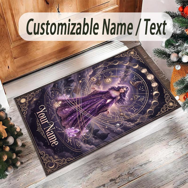 Fantasy Magic Theme Crystal Velvet Rug Personalized Custom Name Text Soft Floor Mat Home Decor