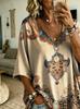 Women's Large Size V-neck Top, Elegant and Comfortable, Simple Pattern Print, Large Size Women's V-neck T-shirt