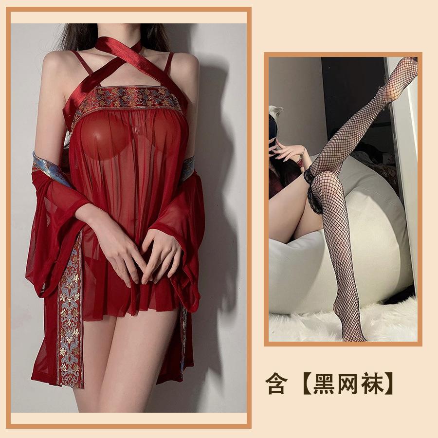 Sex Underwear Pure Desire Sexy Hot Retro Style Hanfu Private House Belly Pocket Transparent Perspective Nightdress Women's Suit