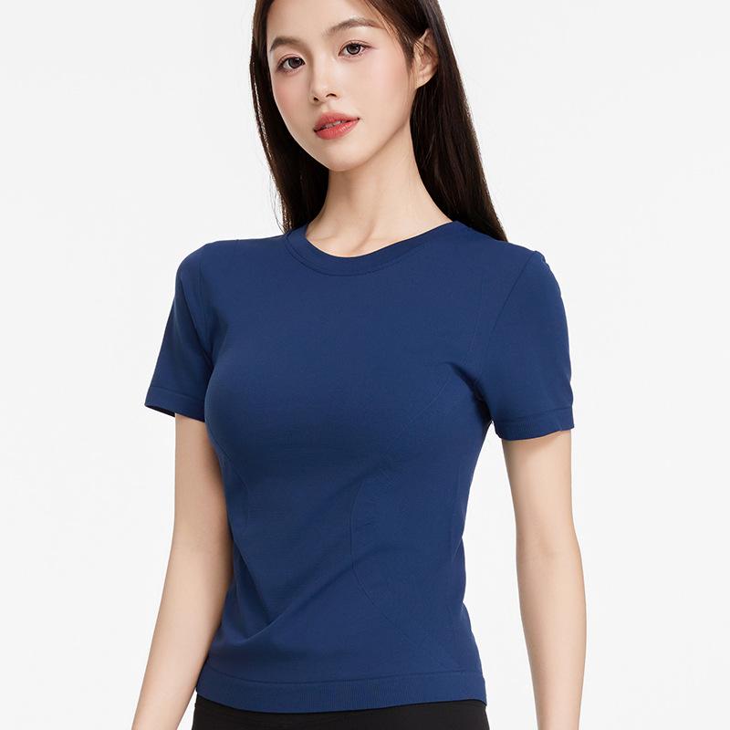 

Женская спортивная футболка с коротким рукавом и круглым вырезом, новый стиль для бега, фитнеса, похудения, дышащий топ с коротким рукавом для йоги для женщин XL темно-синий