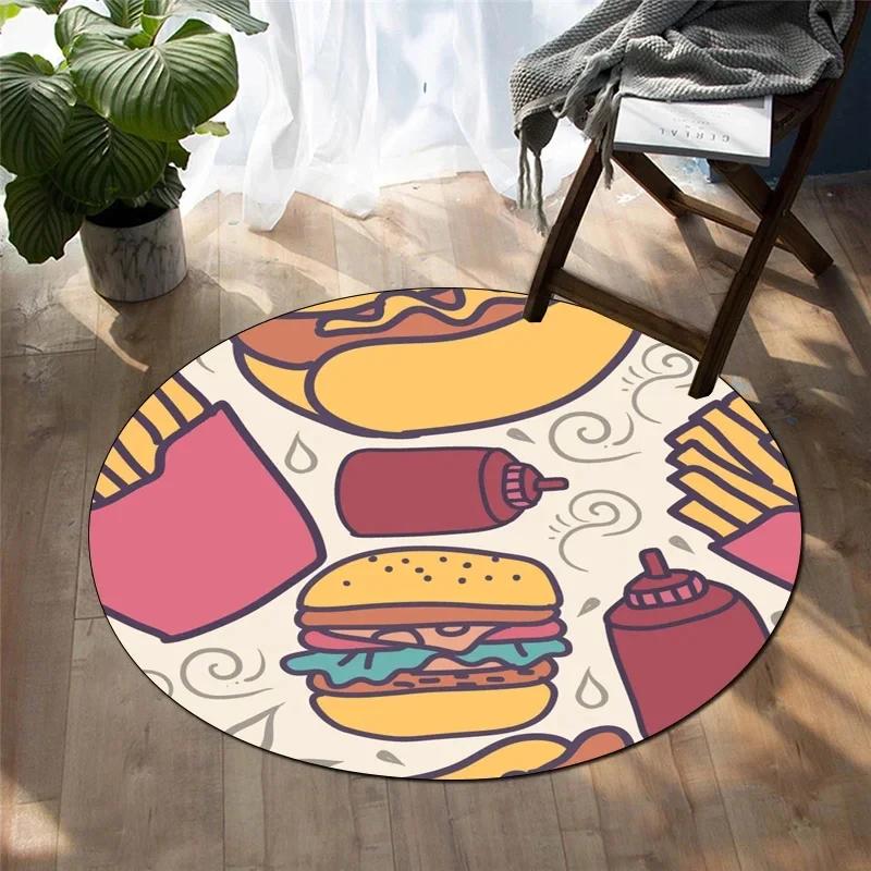 

Delicious Food Print Round Carpet Cartoon Area Rug Soft Non-slip Circle Floor Mat for Bedroom Living Room Table Chair Sofa Decor 60cm by 60cm