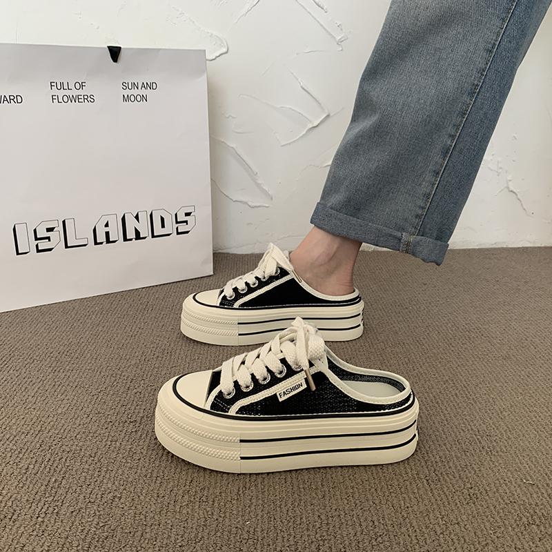 

Летние женские новые толстые подошвы, увеличивающие рост, тапочки, тренд для всех ленивых молодых девушек, повседневные тапочки без застежек, сетчатая обувь 35 чёрный