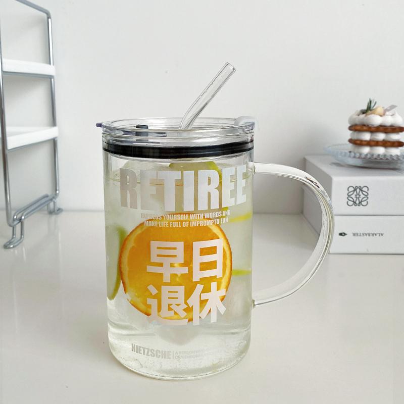 Skleněné šálky 1000 ml s víčkem a slámkou Roztomilé hrnky na kávu Velké sklenice na nápoje Voda Čaj Korejský mléčný džus Pivní šálek