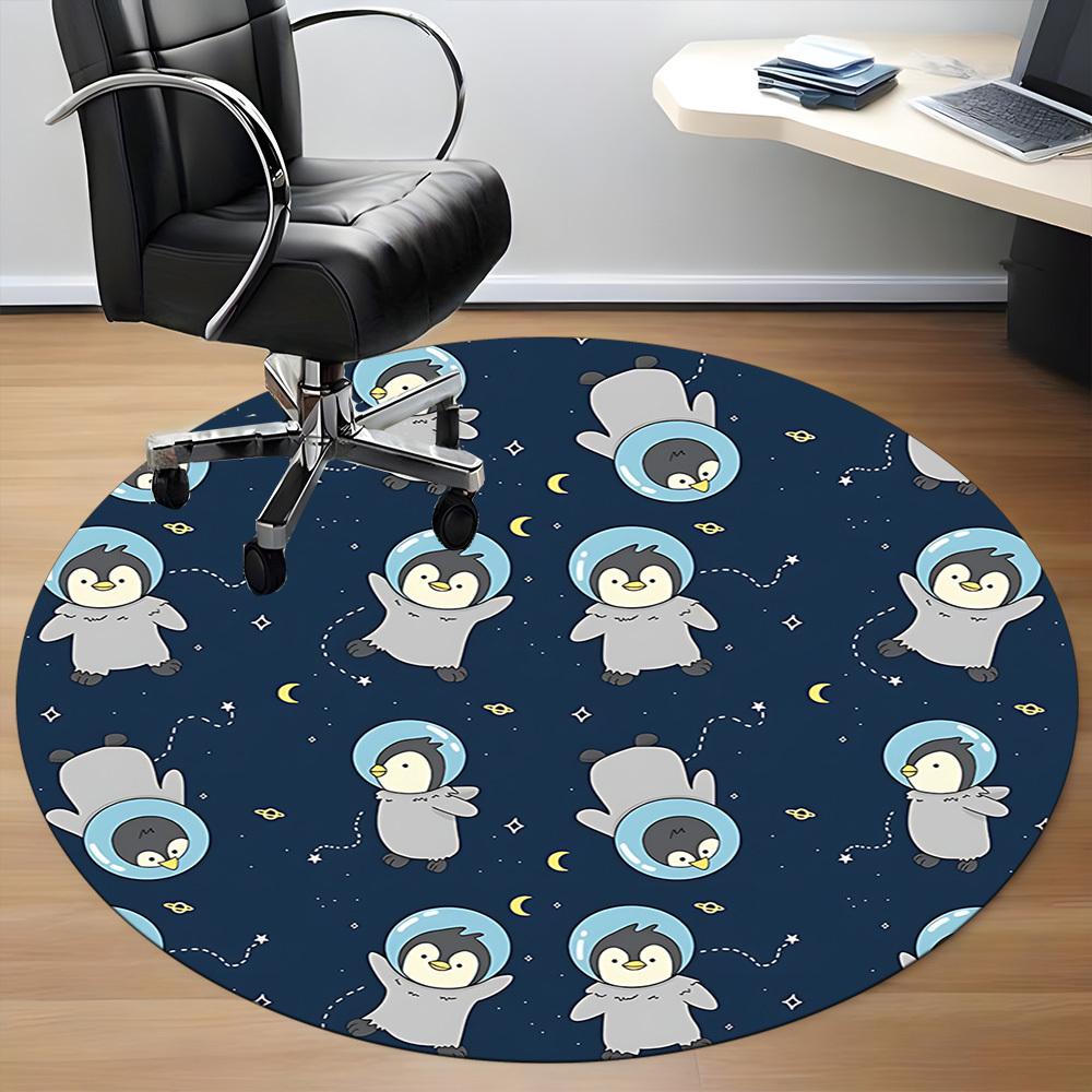 1PC SpacePenguins Office Round Area Rug, Mat Suitable For Office, Under Office Chairs Bedroom Living Room Home Decor, Room Deco