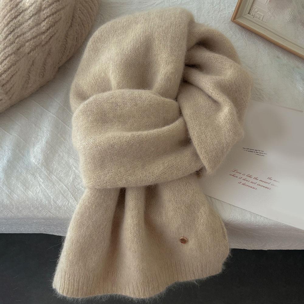 Hot Winter Thermal Knitted Scarf Women Raccoon Velvet Fur Wool Scarf Luxury Solid Color Shawl Wraps Windproof Warmer Neckerchief