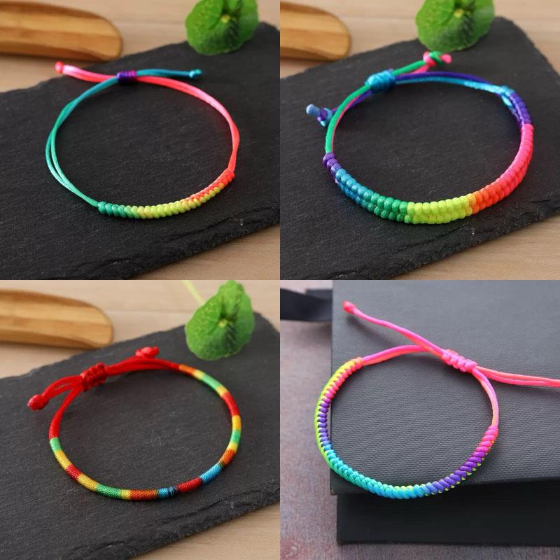 6 Stijlen Regenboog Touw Armband Unisex Handgemaakt Geweven Geluk Rode Draad Armband Vriendschap Sieraden Meditatie Helende Armband