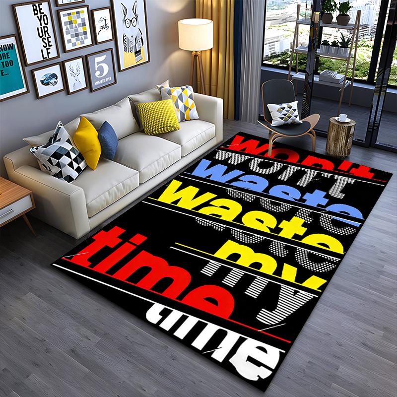 Colorful Typography Carpet with "Won't Waste My Time" Design Suitable for Use As an Anti-slip for Living Room Bedroom Sofas