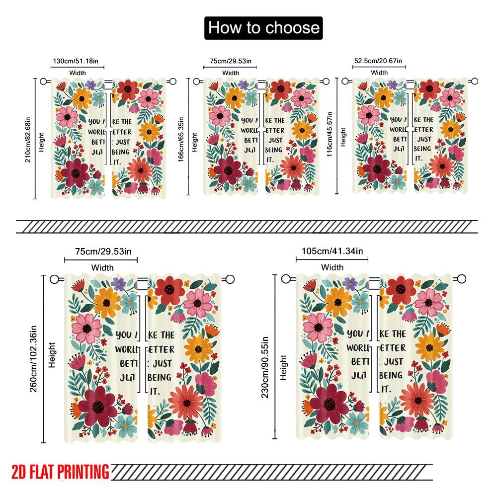 2 Stück 2D Flachdruck Fenstergardinen Floral Du machst die Welt Polyester Ohne Strom Ganzjährig Party- & Feiertagsdeko