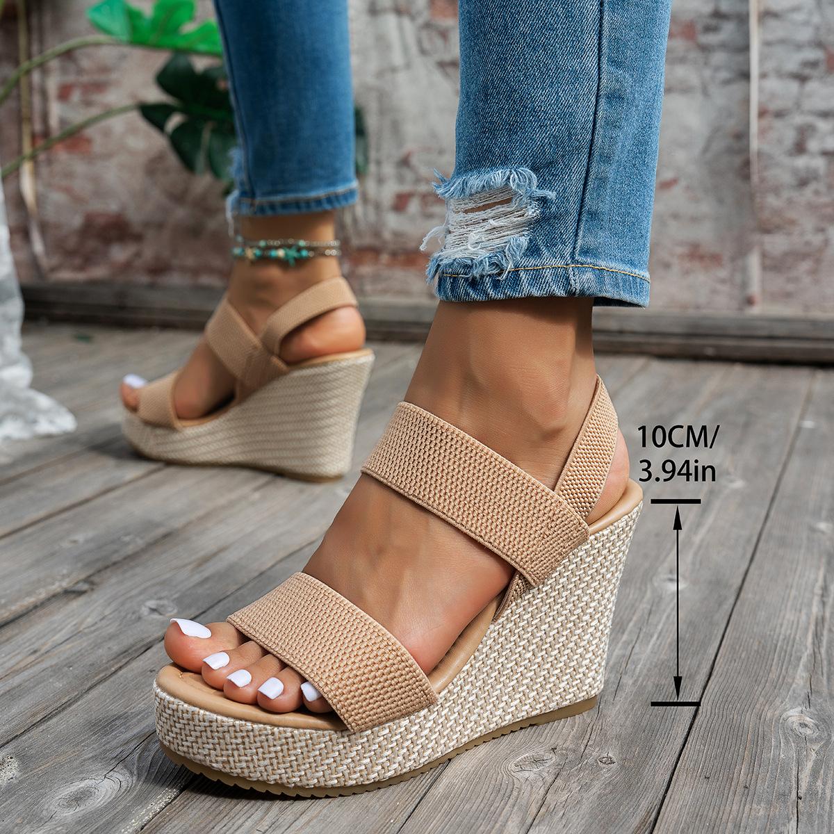 

Fashion Women s summer thick-soled elastic wedge sandals, cake, plus-size Roman sandals 38 хакі