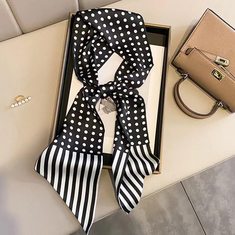 Luxury Design Silk Skinny Headwear Scarf Women Print Spring Neck Tie Hair Hand Bag Ribbon Wrist Belt Foulard Headband Lady