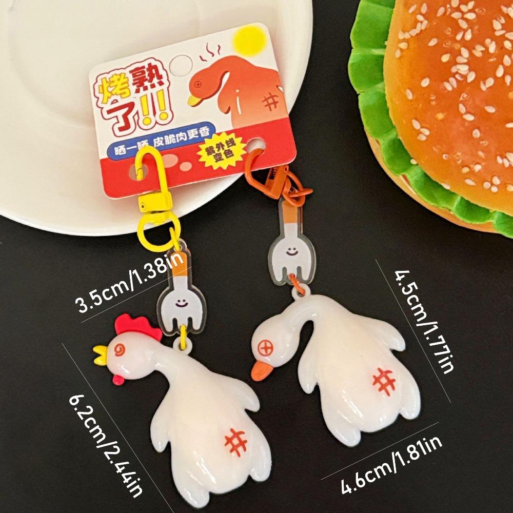 Funny Detect UV Color Change Duck Pendant Creative Roast Chicken Keychain  Backpack Decor