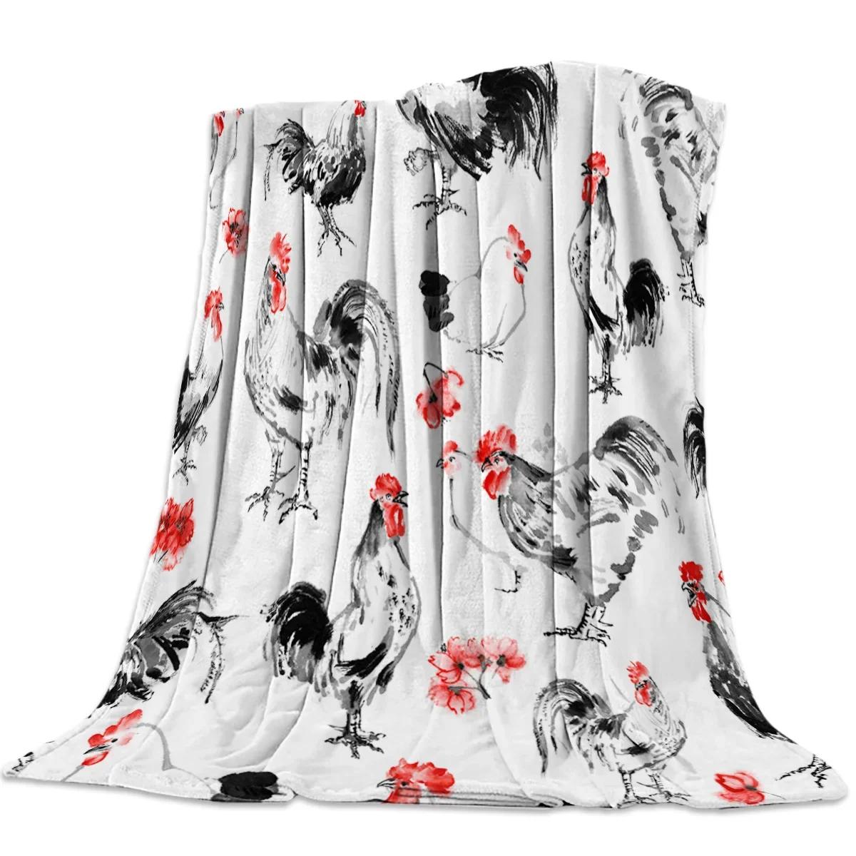 Retro Rooster Nap Blanket Super Soft Cozy Coral Fleece Throw Blanket Bedspread for Couch Throw Travel Home Textile Queen Size 75x90cm