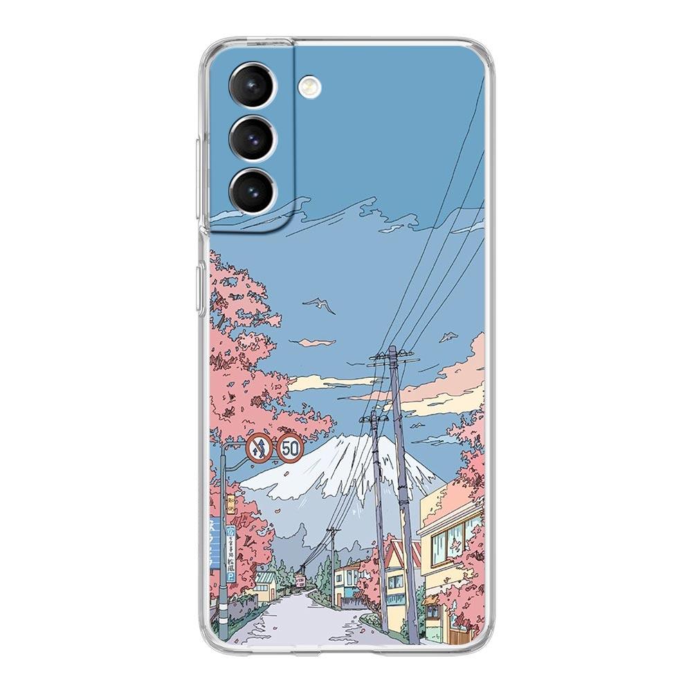 INS Japan Sunset Scenery Clear Phone Case For Samsung Galaxy S23 S22 5G S20 Ultra S21 FE 5G S10E S9 S8 S10 Plus Soft Back Cover