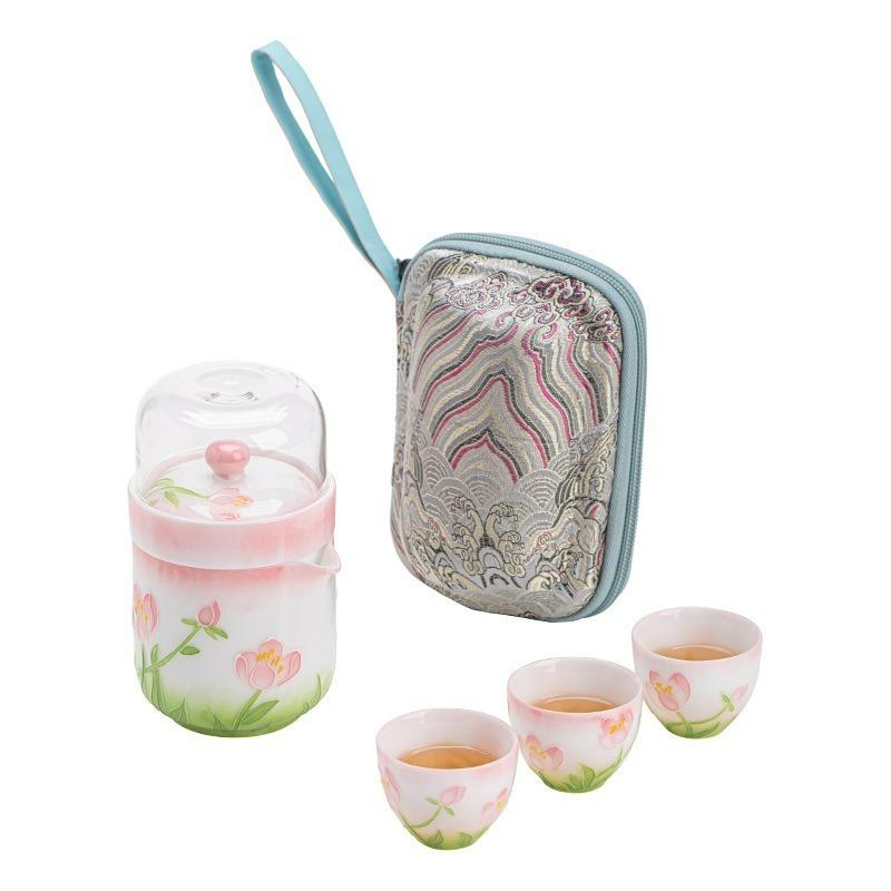 Ice Translucent Hand Painted Quick Cup Set 1 Pot 3 Cups Dehua White Porcelain Travel Tea Ware Portable Underglaze Brewing Pot