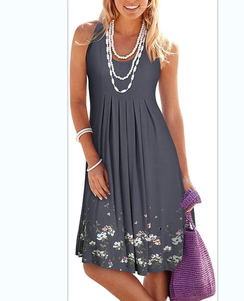 Women's Sleeveless Flower Dress with Printed Loose Vest Dress
