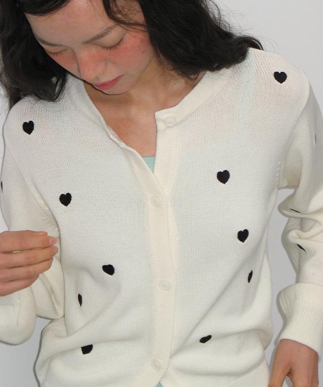 Ronron Heart Pattern Knit Cardigan Ivory