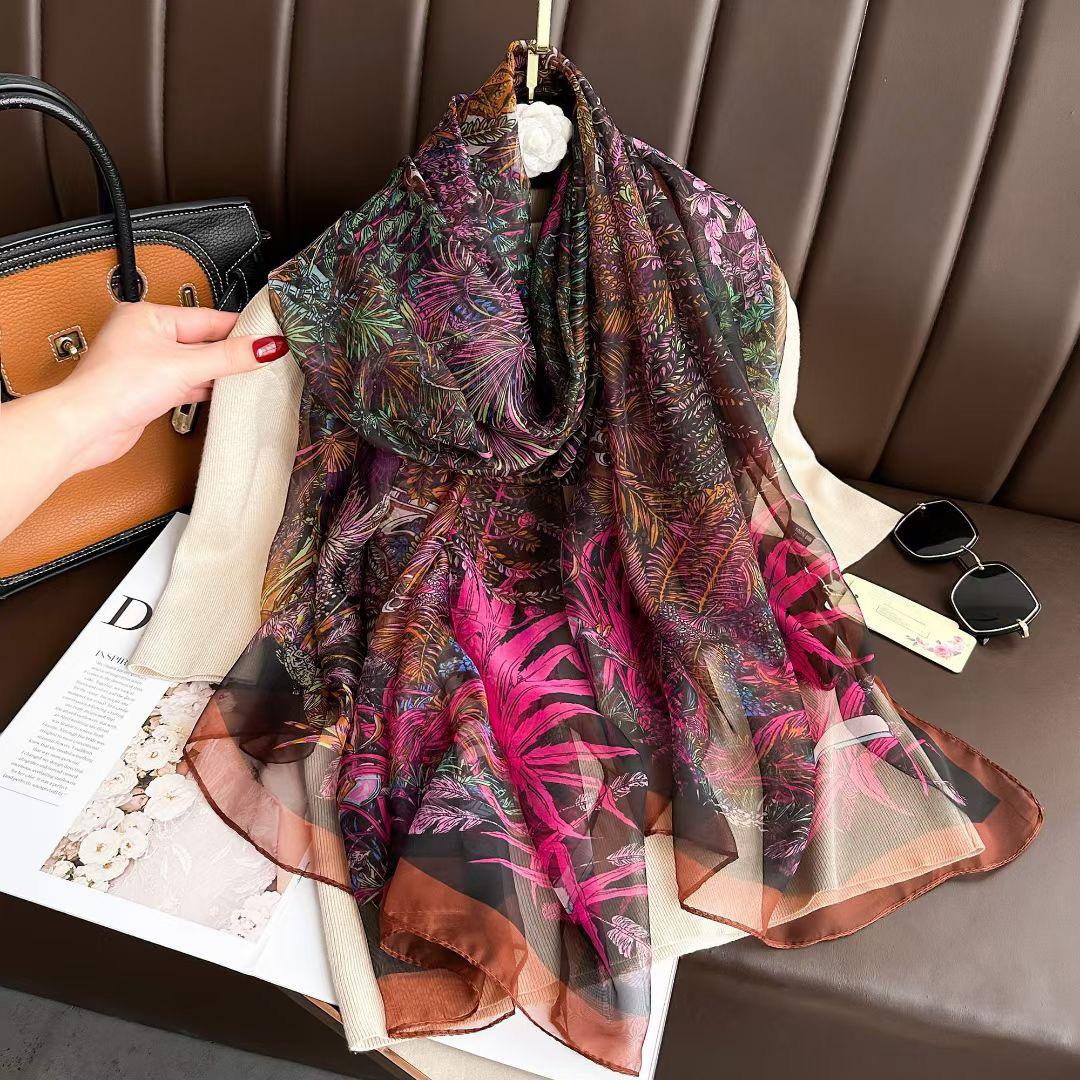 

Модные шарфы с цветочным принтом, длинная плетеная шаль для женщин, солнцезащитная накидка с пляжным принтом, для вечеринок, декоративный аксессуар для выхода в свет, мягкий, дышащий