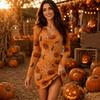 Abito felpa da donna a maniche lunghe con stampa di Halloween, aderente al corpo