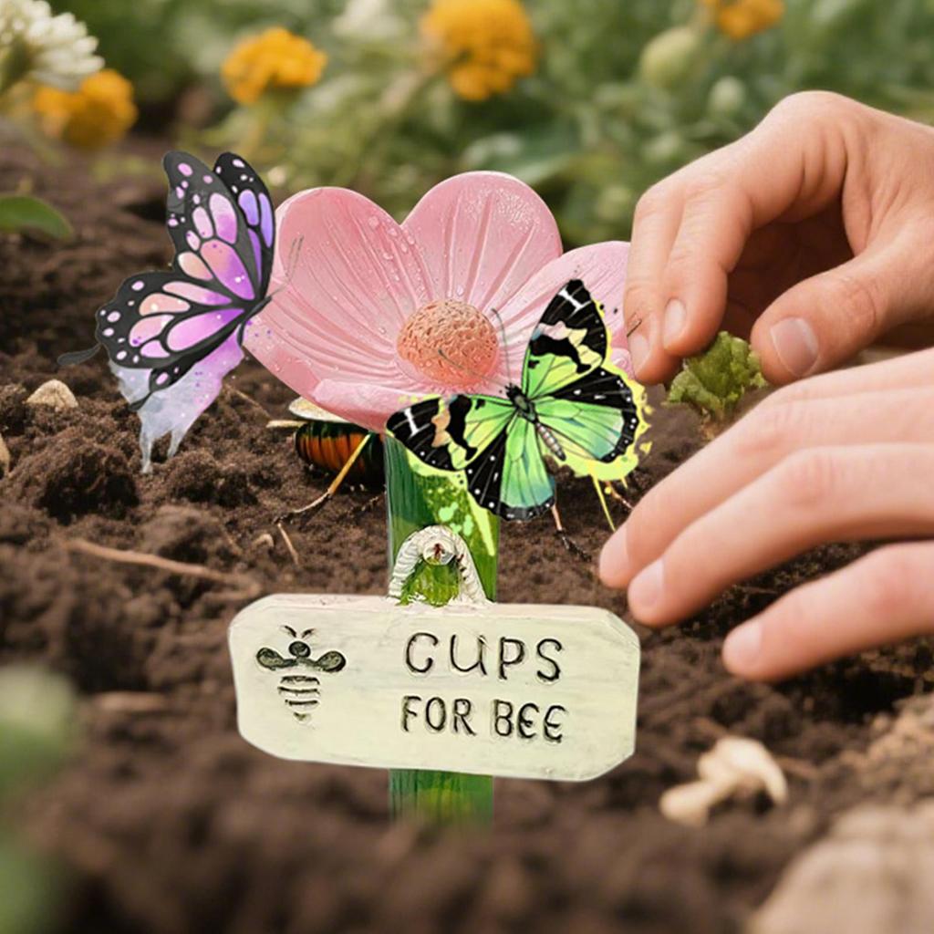 Bee Waterer Bee Feeder Cups Flower Shape Watering Stations Colorful Butterfly Cups Hygienic Feeder for Farm Pathway Garden