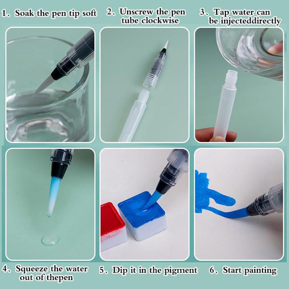 3pcs Watercolor Brush Pen,Refillable Brush Pen, DIY Crafts