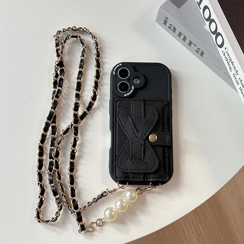 Simple wristband wallet card case mobile phone case suitable for Apple 16 crossbody chain Iphone17Pro pearl 15 anti-drop iPhone 17Promax