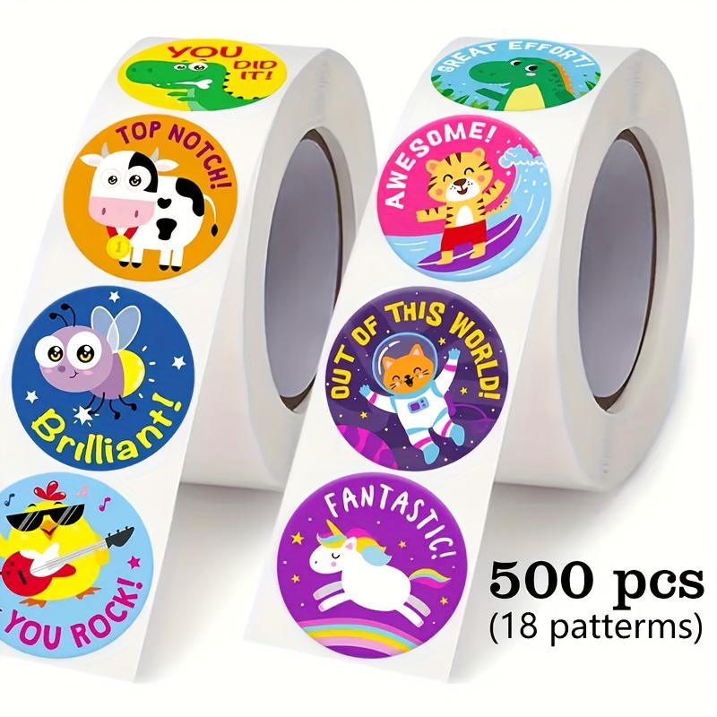 500/Roll Cartoon Animal Reward Stickers, Suitable for Stationery, Teacher Encouragement Gifts, Holiday Atmosphere DIY Labels PVC Adhesive Stickers