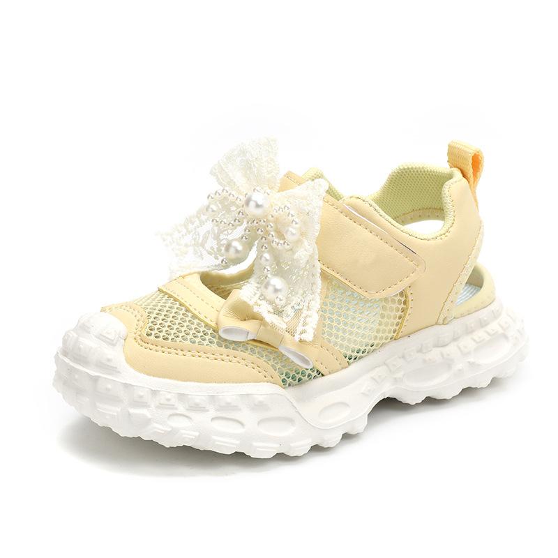 Girls Sports Sandals Mesh Breathable Kids Princess Shoes Lace Bows Sweet 2025 Summer New Children Running Shoes Hook&loop Soft
