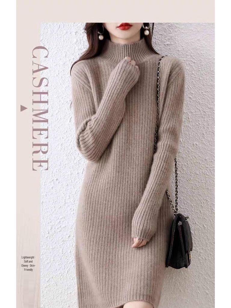 Autumn 2025 Slimming Layered Knit Sweater Dress - Mid-Length Petite Style