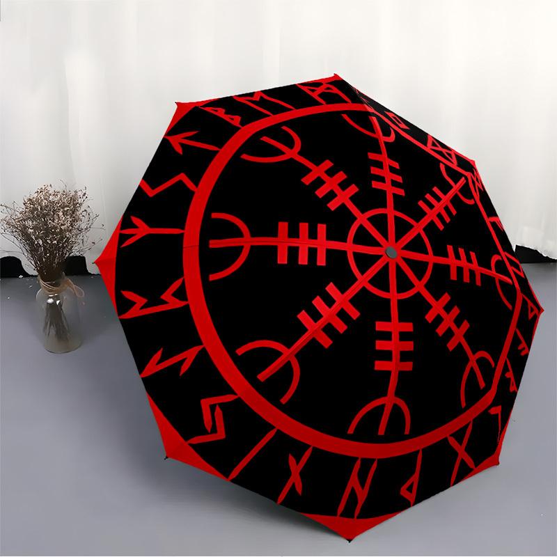 1pc Viking Compass Automatic Open/close, Heavy-Duty Iron Frame & 8-Rib Structure, Compact Folding Umbrella for Women/Men, All-Season Travel, Halloween