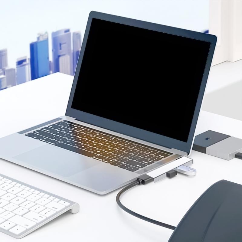 Multiport USB C Adapter 4 Port Dongle with Fast Speed 2 USB2.0, 1 USB3.0, OTG Support for PC Laptop