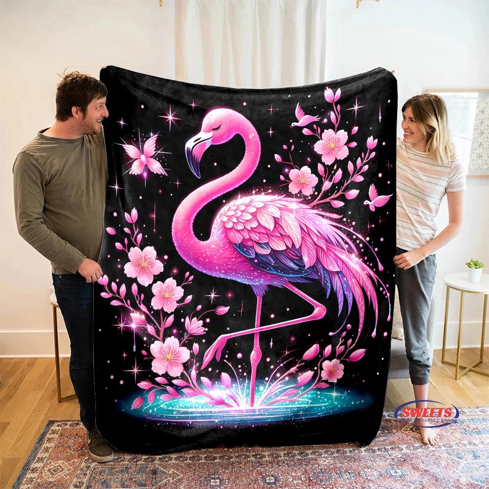 Beautiful Pink Flamingo Cartoon Soft Blanket for Bed Bedroom Sofa Picnic, Throw Blanket for Cover Outdoor Leisure Trip Nap Gifts