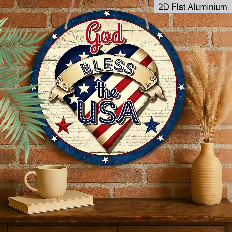 2D Flat, 1pc 30*30cm God Bless The USA Aluminum Decor, America 250th Anniversary Sign Door Hanger, Waterproof Aluminum Plaque, Ideal for Porch, Living