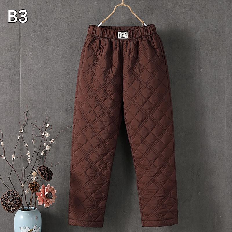 Women Winter Down Cotton Pants Large Size Thick Thermal Padded Quilted Casual Trousers Drawstring Elastic Waist Sweatpant M-3XL
