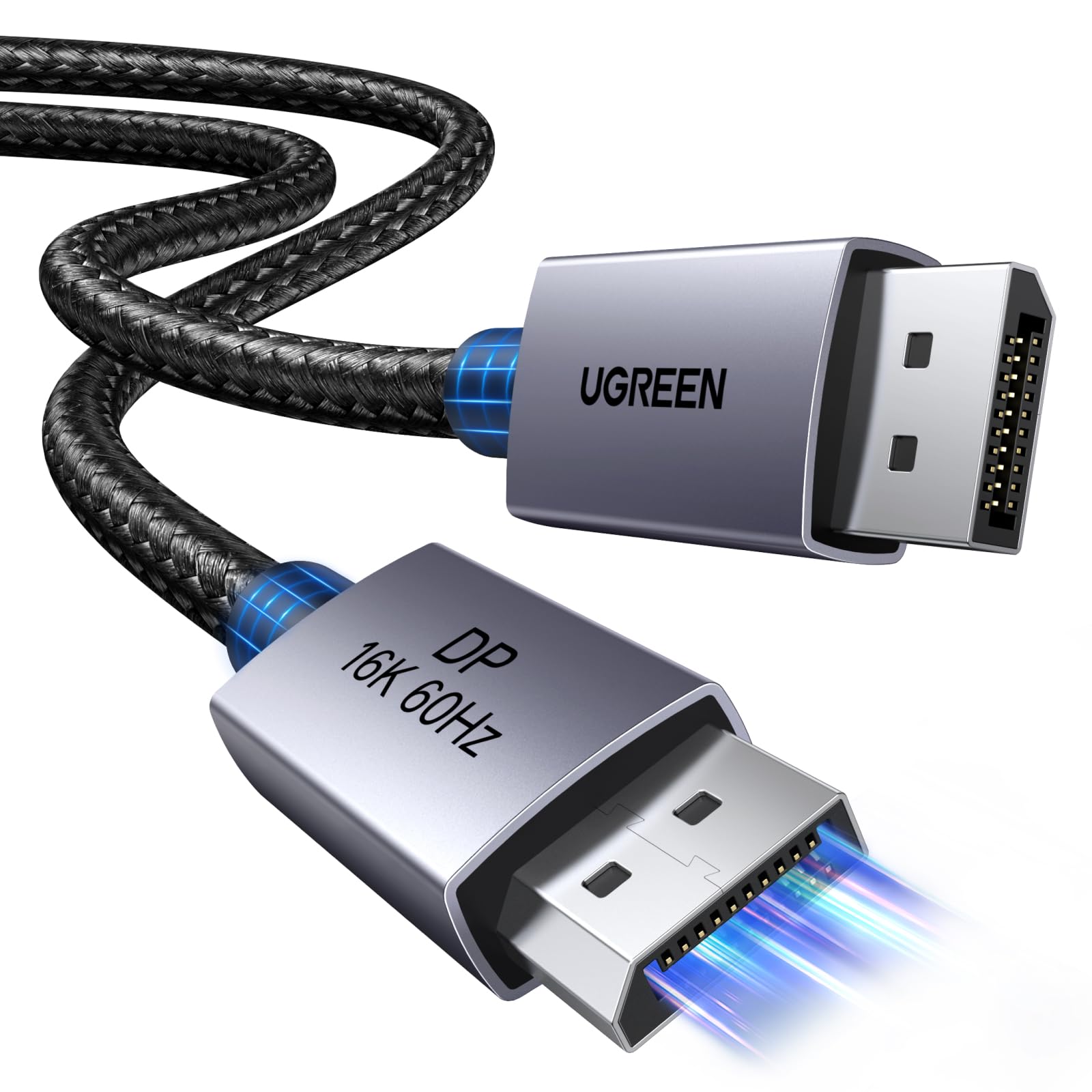 

UGREEN 16K DisplayPort Игровой DP Поддерживает DisplayPort до Высокий Нейлоновая оплетка Совместим с и Отображает Кабель, Стандарт DP2.1, Кабель, 2М,