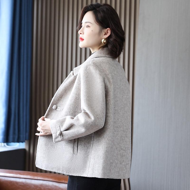 Mom's Elegant Wool Lapel Coat for Middle-Aged & Elderly Women - Autumn/Winter Fashion