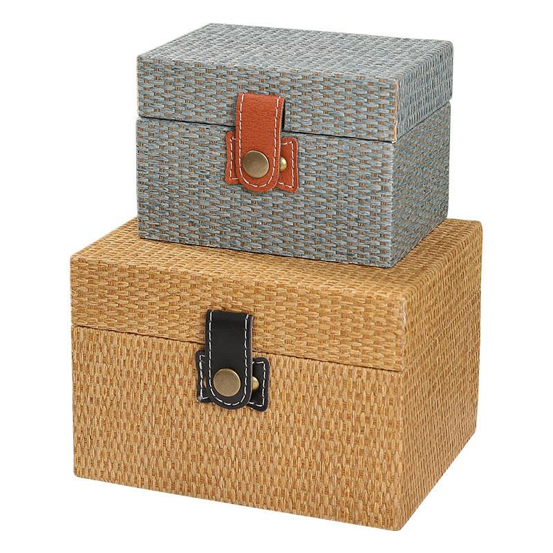 Rattan Texture Stylish Storage Box With Lid For Desk Accessories Decoration