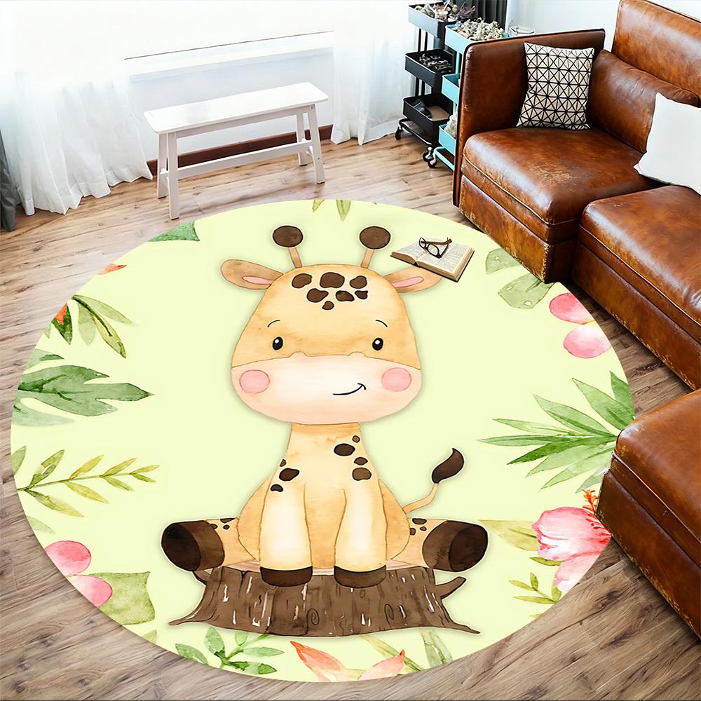 1pc Giraffe, Floral Round Chair mat Area Rug - Non-Slip, Floor Mat for Office, Bedroom, and Indoor Decor c1125514