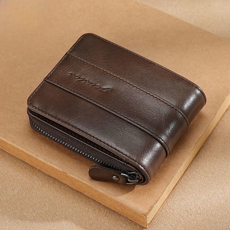 

New Trifold Zipper Short Wallet for Men PU Soft Leather Multi-Slot Organizer Coin Pouch Vintage Multifunctional Wallet Card Bag кавовий