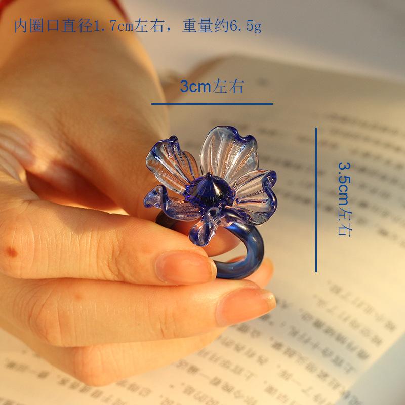 

1pc High Quality Fashion Glaze Iris Flower Glass Rings for Women Charm Transparent Crystal Flower Rings Amazing Jewelry Gifts