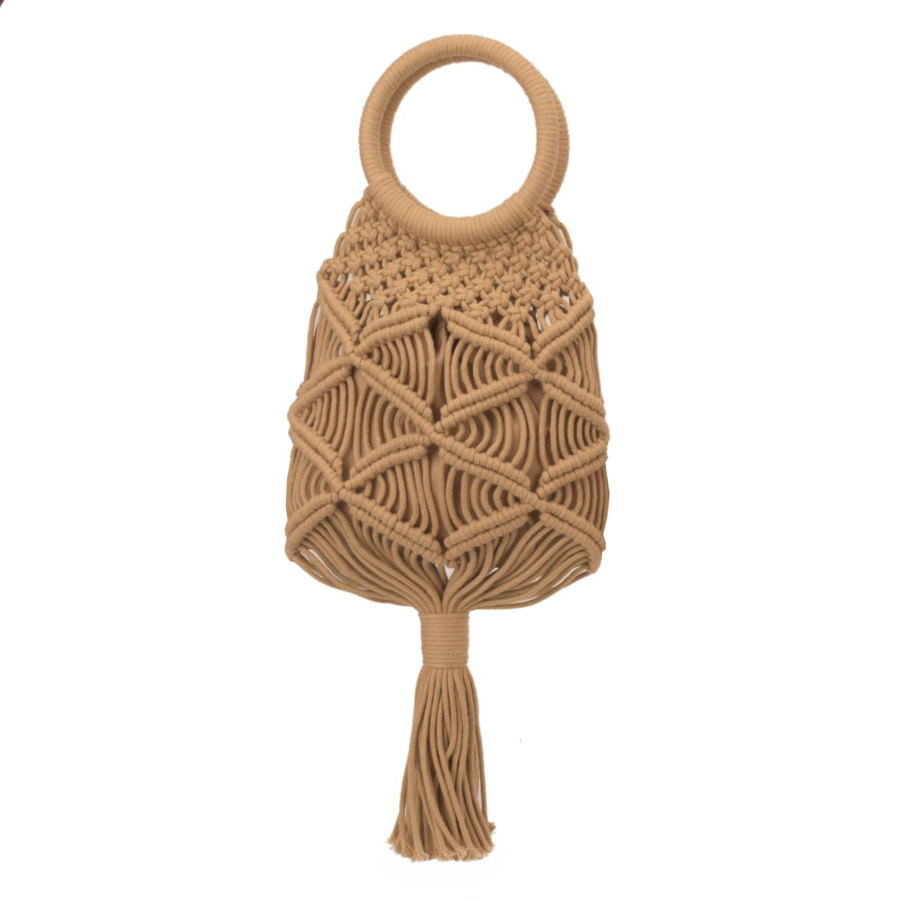

Casual Boho Handmade Macrame Bucket Bag for Women Woven Tassel Top Handle Bag Summer Beach Vacati Hollow Out Handbag хакі
