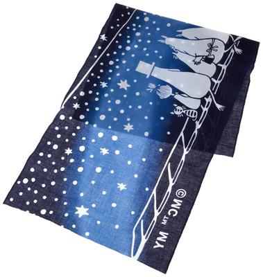 Miyamoto Made In Japan Moomin Tenugui Dyed Moomin Starry 51002 Miyamoto-Towel Tapestry, Cotton, & Sky, Nordic, Finland, 33x90cm,