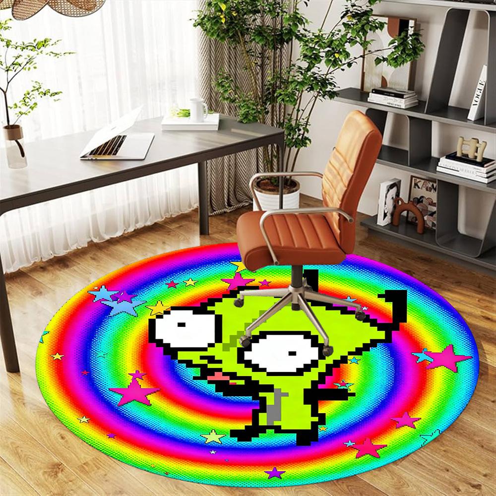 1pc Alien Rainbow Round Chair mat office Area Rug - Non-Slip, Floor Mat for Office, Bedroom, Ideal home decor gift p0105022