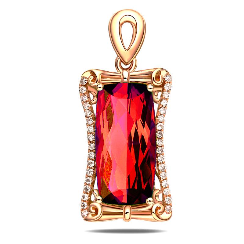 Luxury Tourmaline Pendant Necklace with Pigeon Blood Red and Sapphire Accents