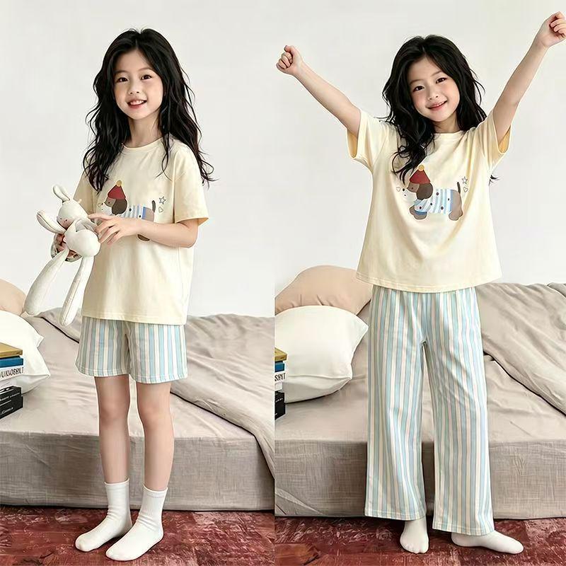 Summer Cartoon Pajama Set: 3-Piece Short Sleeve for Girls
