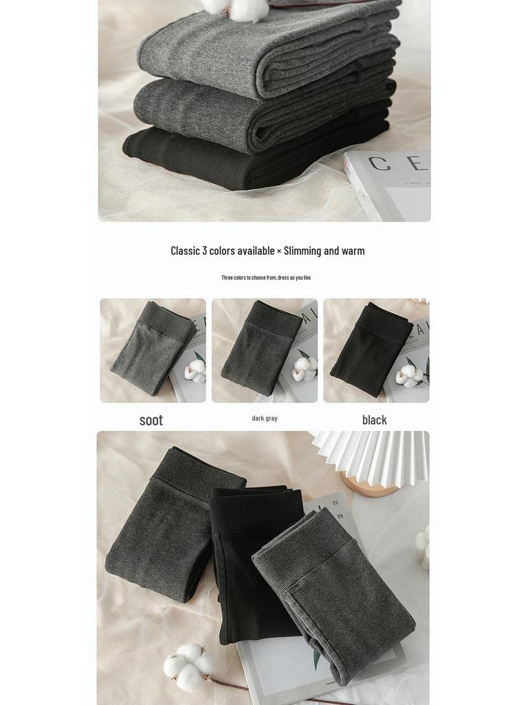Matte Grey Cotton Leggings with Thin Fleece, 140-200g, Slimming Pantyhose for Spring & Autumn.