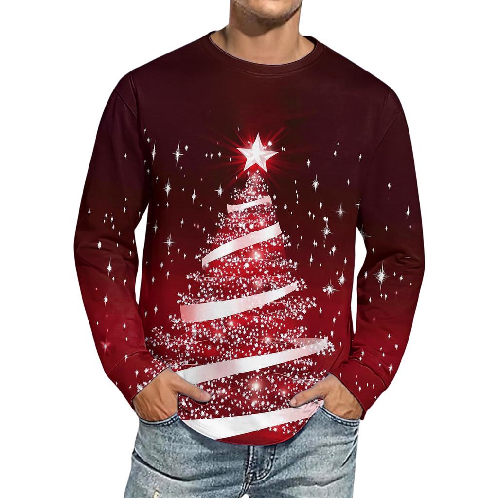 Men's Christmas Printed Imitation Cotton Long-sleeved Shirt