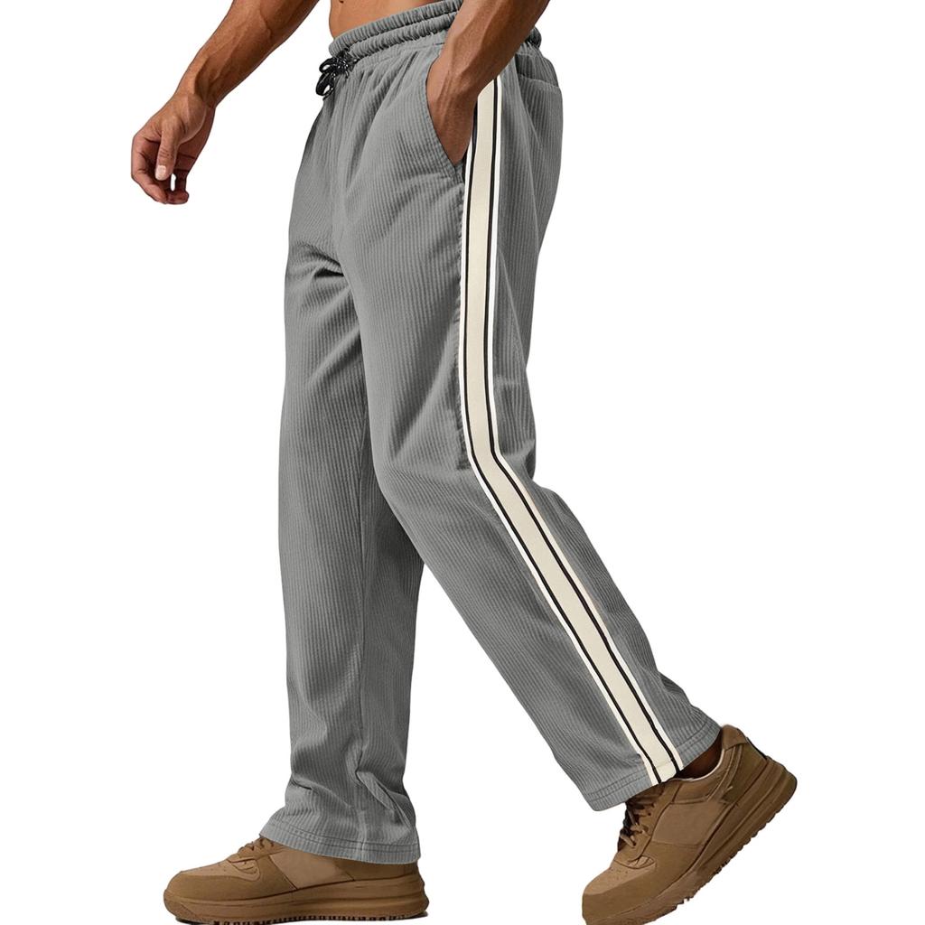 Men's Four Seasons Loose Fit Corduroy Jogger Pants American Casual Style Stitching Detail Sporty Leisure Trousers for Everyday Wear