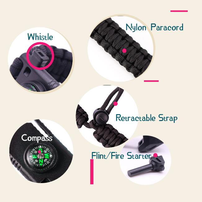 Outdoor Survival Tools Paracord Whistle Compass