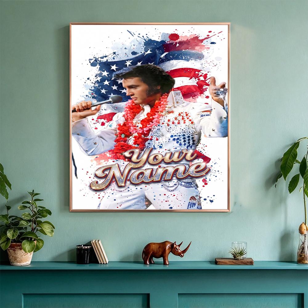 Elvis Presley Customize Your Name Diamond Painting Round Diamond Rhinestones Mosaic Diamond Embroidery Wall Paintings Rhinestones Gift Frameless