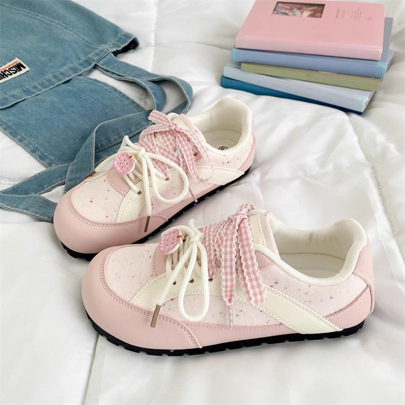 

Осенние дышащие маленькие белые туфли женские туфли с юбками нишевые универсальные балетки для тренировок повседневные спортивные туфли на плоской подошве 40 розовый